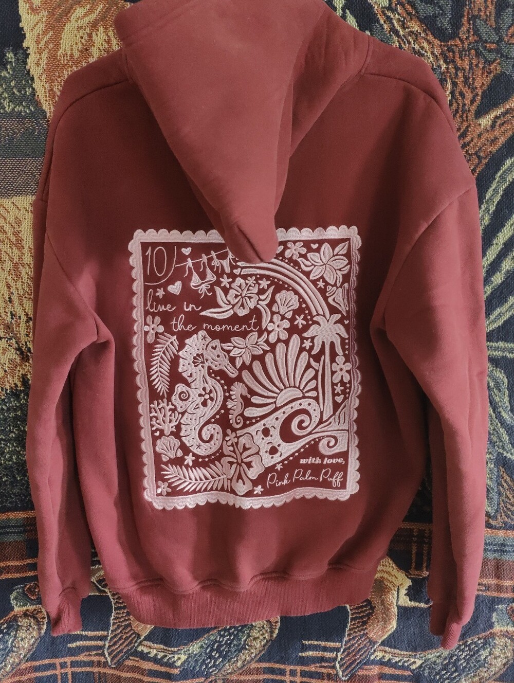 Pink Palm Puff Large Hoodie